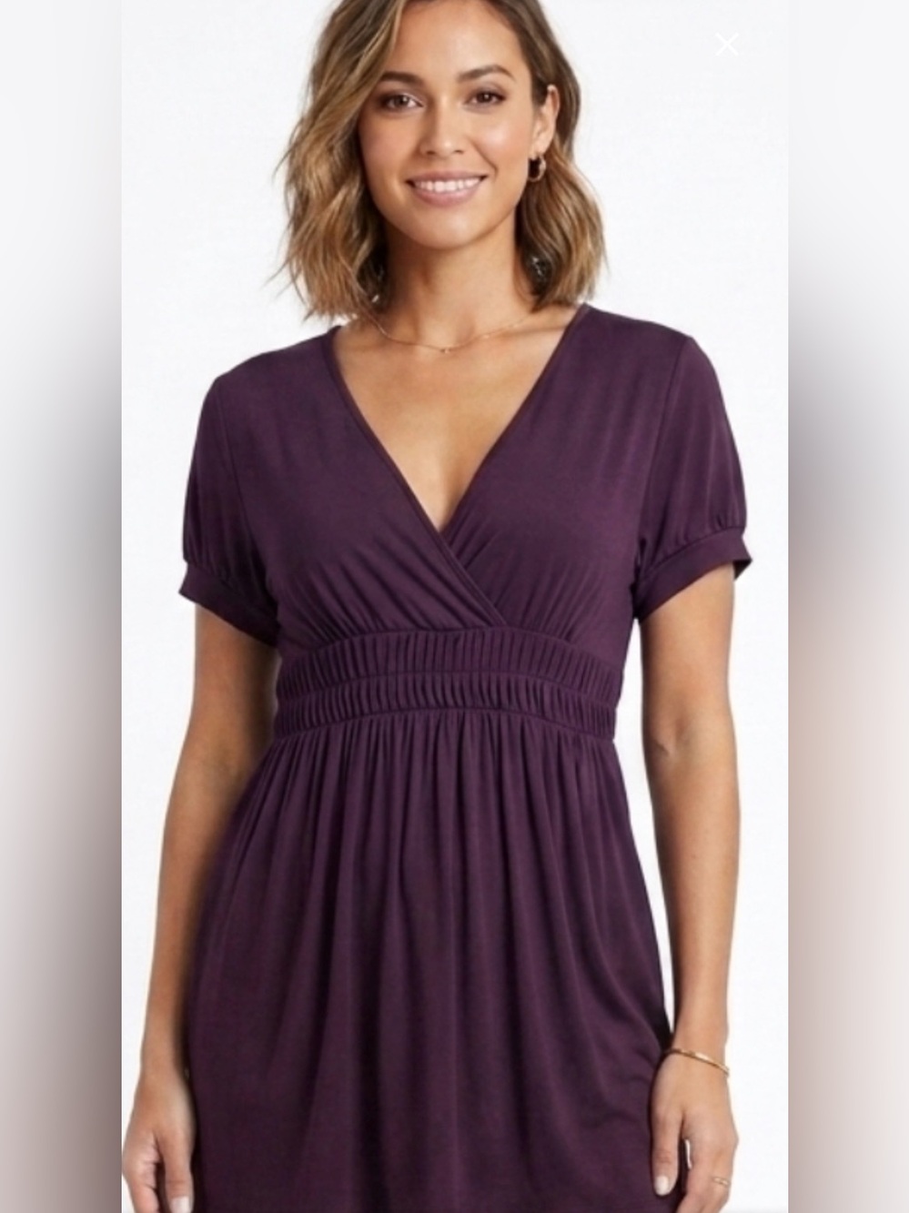 Smart Set Vintage V-Neck Empire Waist Ruched Tunic in Purple